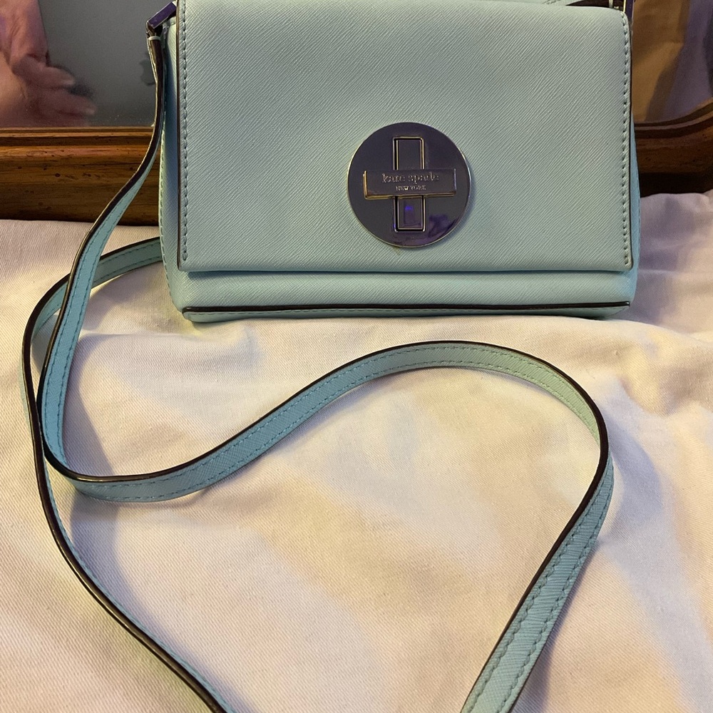 Kate Spade Blue Crossbody Bag with Metallic Emblem